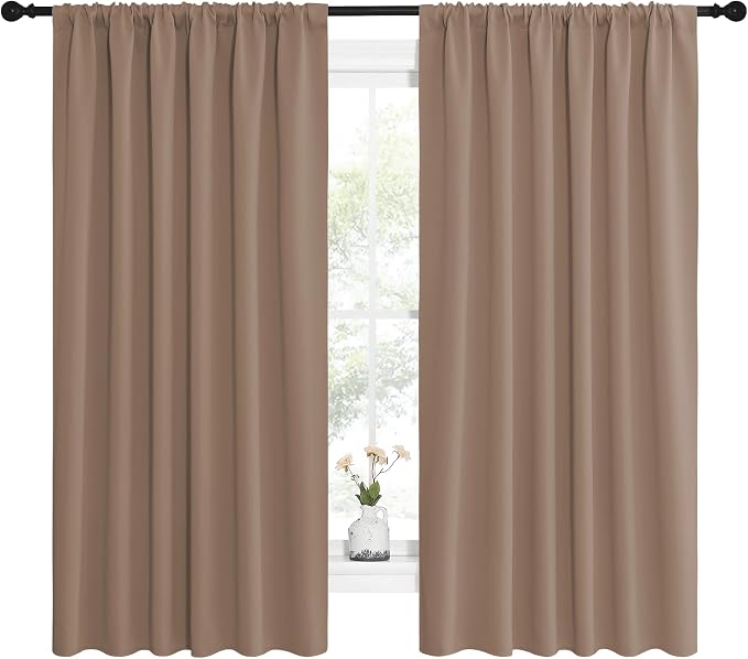 NICETOWN Kids Blackout Curtain Panels - Window Treatment Thermal Insulated Solid Rod Pocket Blackout Drapes for Bedroom (Cappuccino, Set of 2, 62 by 63 Inch)