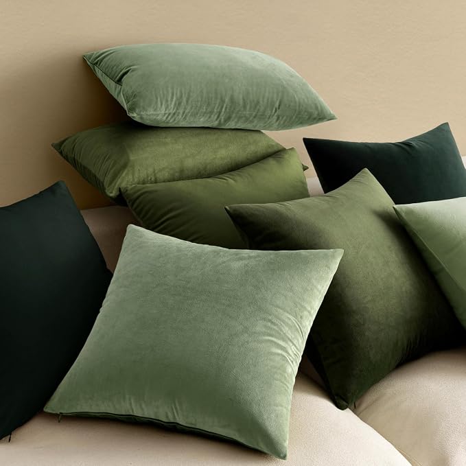 MIULEE Velvet Throw Pillow Covers 20x20 Inch Pack of 2 Army Green | Soft Solid Decorative Pillow Covers, Modern Luxury Home Decor, for Couch Chair Sofa Bedroom Livingroom