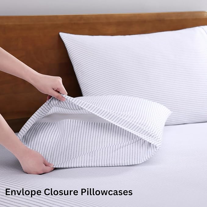 LANE LINEN Twin Sheet Set 100% Organic Cotton Cooling Soft - Ticking Stripe | 100% Organic Cotton Percale Twin Sheet Set - Affordable Organic Luxury, Honest-Price Organic Quality, For Hot Sleepers