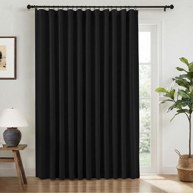 INOVADAY Linen Textured 100% Blackout Sliding Door Curtains 102x84 Black | 1 Panel, Extra Wide Sliding Glass Door Curtains for Patio, Blackout Curtains for Bedroom, Thermal Insulated