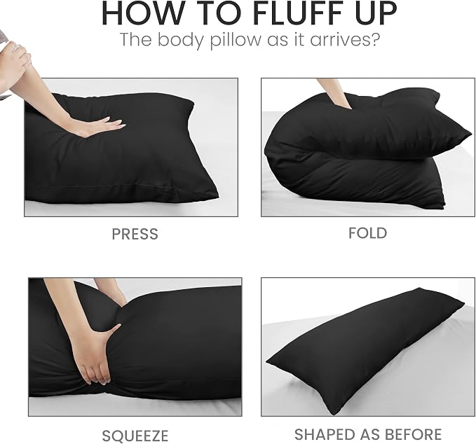 Utopia Bedding Full Body Pillow for Adults (Black, 20 x 54 Inch), Long Pillow Insert for Sleeping, Ideal for Side Sleepers | Large Body pillows for Adults, Plush Support, Pregnancy Pillow Insert for sleeping, helps maintain body contour, 20x54 inches