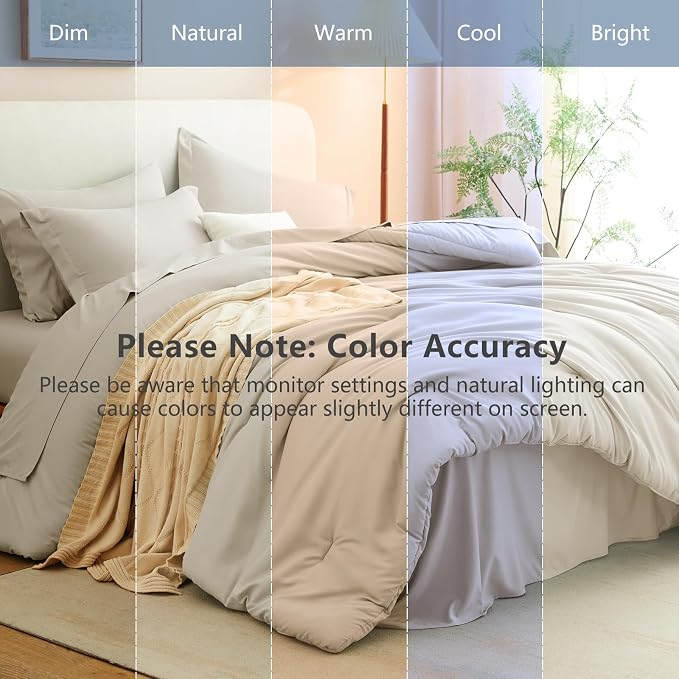 Full Size Comforter Set Beige, 7 Pieces Bed in a Bag | OEKO-TEX Certified, All-Season, Bedroom, 240GSM Down Alternative Comforter, Flat & Fitted Sheets, 2 Pillowcases & 2 Shams