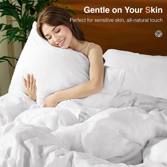 SONORO KATE 100% French Linen King Duvet Cover Set,Zipper Closure,3PC | Natural French Flax,Soft Breathable for Hot Sleepers,Moisture Wicking & Durable,4 Corner Ties,White