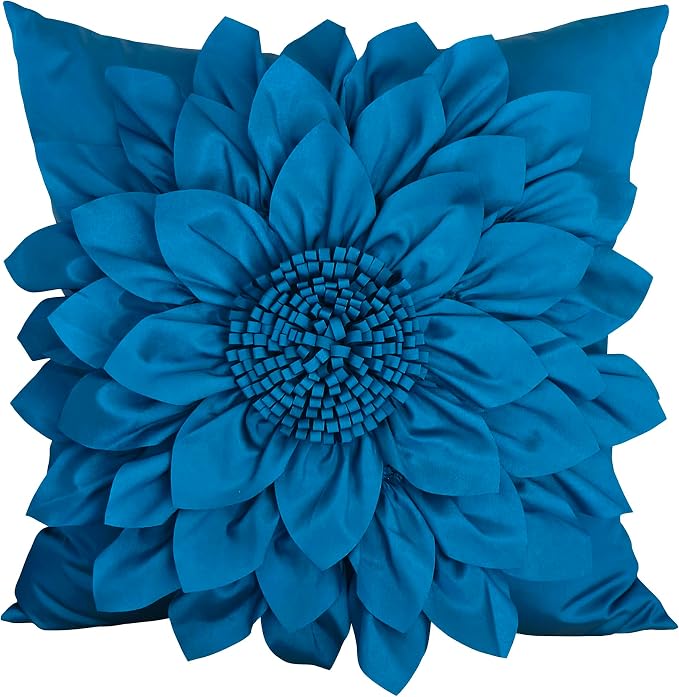 Navy Blue Accent Flower Decorative Throw Pillow Covers for Bed Sofa Couch | Bella's Giftshop Handmade Sunflower Taffeta Pillow Cases Living Room Bedroom Decor, 18x18 Inch