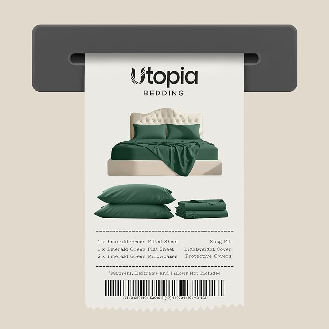 Full Sheet Set, 4 Pieces 16" Deep Pocket Hotel Luxury Sheets, Emerald Green | Extra Soft Bedsheet Set, Comfy & Breathable Cooling Sheets, Wrinkle & Fade Resistant, Fitted Sheet, Flat Sheet, 2 Pillowcases