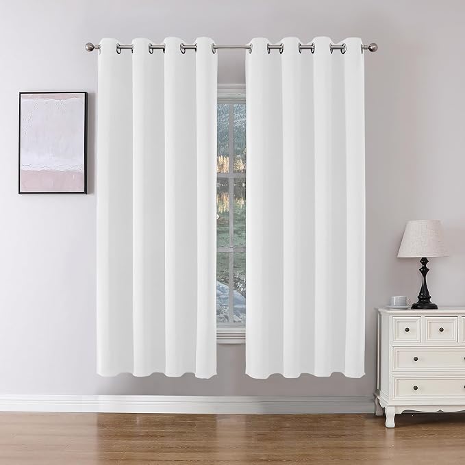 Joydeco Curtains 72 Inches Long 2 Panels Set, Thermal Insulated Long Curtains& Drapes 2 Burg, Room Darkening Drapes for Bedroom Living Room Window (Pure White, W52 x L72 Inch)