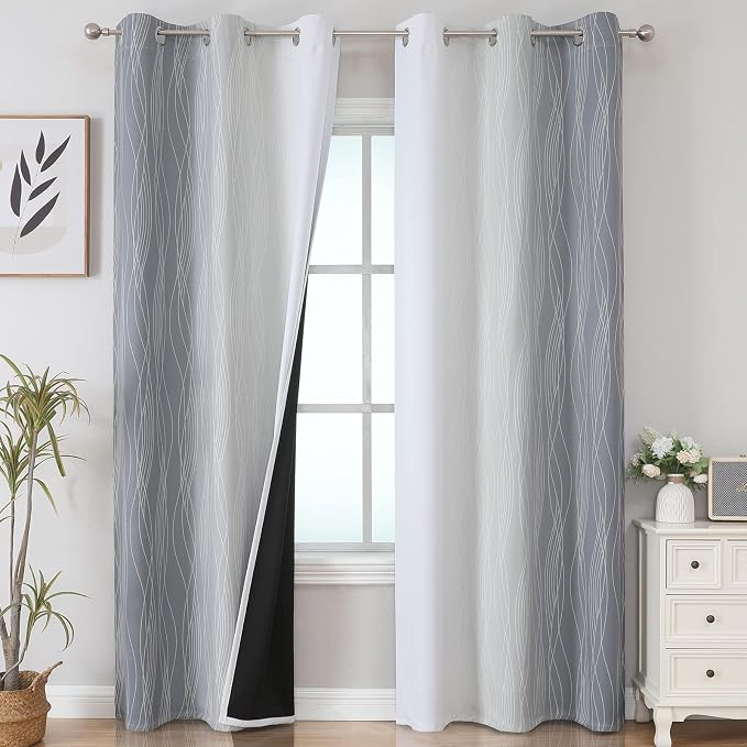 Grey and Greyish White Ombre Blackout Curtains for Living Room 84 Inch Long | Estelar Textiler Gray Light Blocking Bedroom Curtains,Room Darkening Thermal Insulated Grommet Window Drapes,42Wx84L,2 Panels