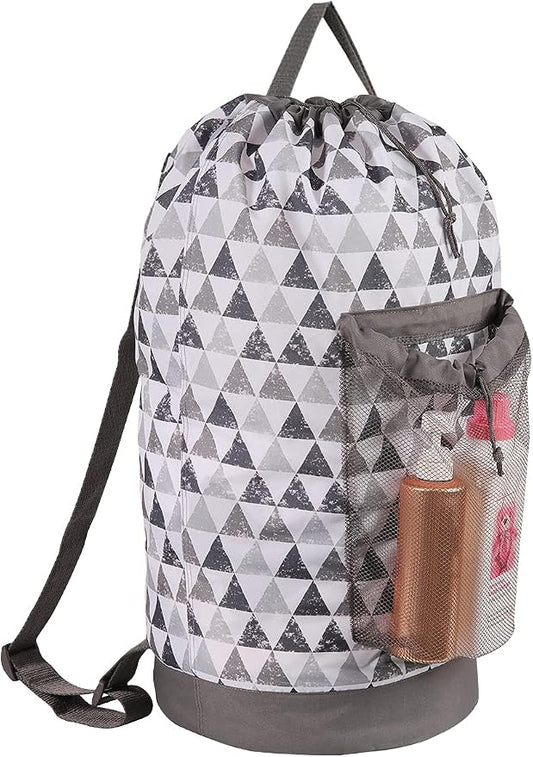 Backpack Laundry Bag, Laundry Backpack with Shoulder Straps and Mesh Pocket Durable Nylon Clothes Hamper Bag with Drawstring Closure for College, Travel, Laundromat, Apartment