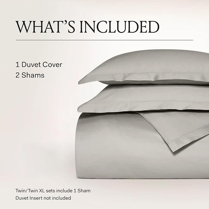 BOLL & BRANCH Signature Hemmed Duvet Set, King/Cal King, Mineral | 1 Duvet Cover, 2 Shams - Luxury 100% Organic Cotton - Buttery Soft, Hidden Closures