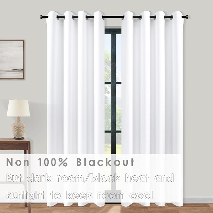 KOUFALL 52x86 Inches Long White Blackout Curtains for Living Room
