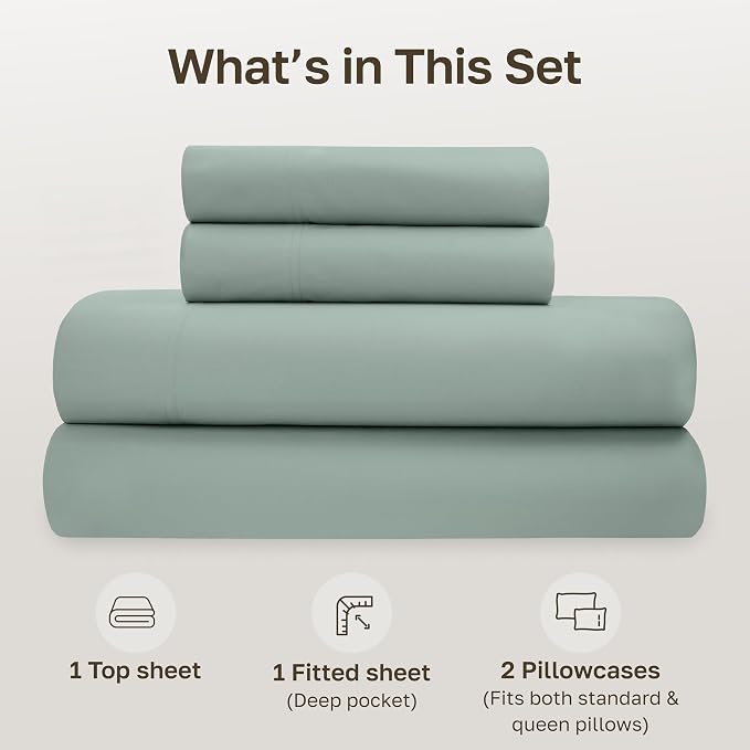 California Design Den 100% Organic Cotton Bed Sheets Queen Size, Sage Green | GOTS Certified, Lightweight Crisp & Airy Percale For Hot Sleepers, 15" Deep Pocket, All-around Elastic, Easy Care