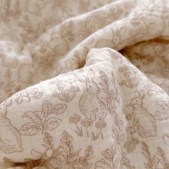 Muslin Cotton Kids Toddler Duvet Cover for Girls Boys Baby Crib Duvet Covers with Zipper Closure, 47"x59", Flower & Rabbit Print (No Pillow Cases)
