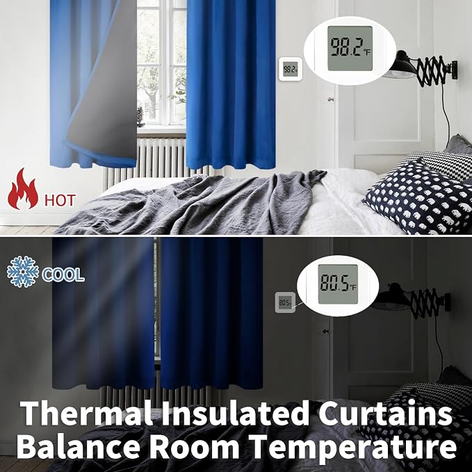 BGment Royal Blue Blackout Curtains for Bedroom 54 Inch Length 2 Panels | Thermal Insulated Soundproof, Full Room Darkening Rod Pocket Curtains for Living Room, 52 x 54 Inch
