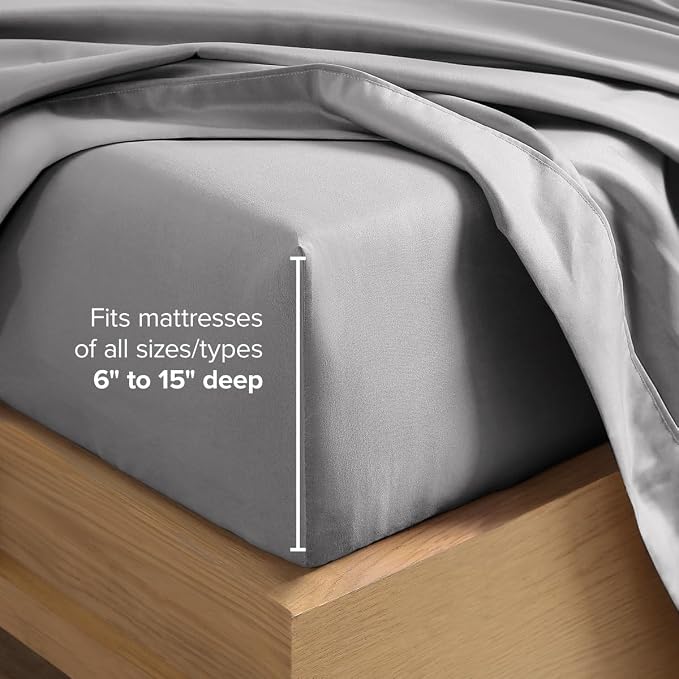 Bare Home Cal King Sheet Set - 1800 Ultra-Soft (Cal King, Light Grey) | Deep Pockets 6 to 15 Inches, Breathable, Hypoallergenic, Hotel Luxury, Easy Fit, Soft, All-Season