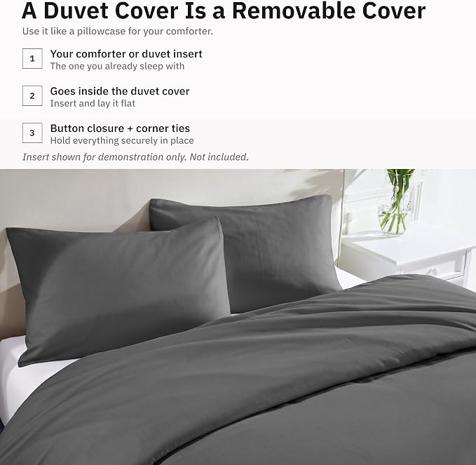 California Design Den Luxury Oversized King Duvet Cover Set, Grey | Soft 400 Thread Count 100% Cotton Sateen Backed by GH Seal, Duvet Cover & Pillow Sham 3 Pc Set, Button Closure & Corner Ties