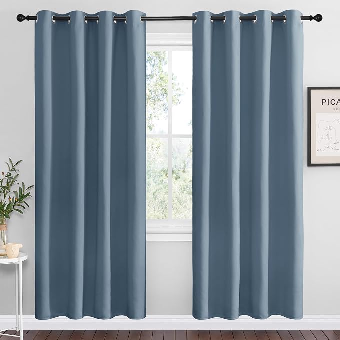 NICETOWN Smoky Blue Blackout Curtains 78 inches Length for Living Room, 2 Panels, 55" Wide, Thermal Insulated Decoration Drapes for Bedroom Window