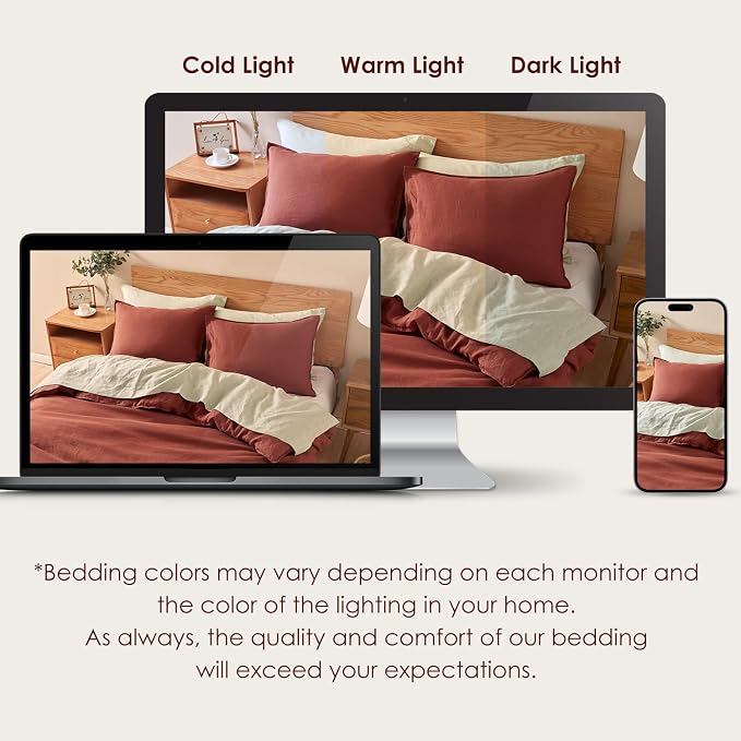 DAPU 100% French Linen Duvet Cover 3Pcs Set, 170GSM Linen Bedding, King | Soft Breathable All-Season for Hot sleepers, Corner Ties & Zipper Closure, French Linen Flax from Normandy, Rust Red