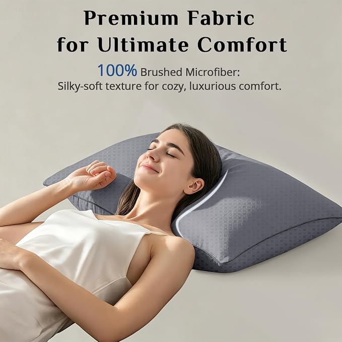 JOLLYVOGUE Grey Pillows Queen Size Set of 4, Washable Supportive Firm Bed Pillows with Oeko-Tex Certified Soft Down Alternative Fill, Fluffy Luxury Hotel Quality for Side, Back, and Stomach Sleepers