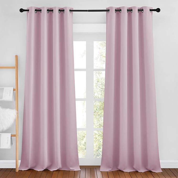 NICETOWN Kitchen Room Darkening Curtains and Drapes - Triple Weave Energy Saving Thermal Insulated Solid Grommet Room Darkening Panels for Patio (1 Pair, 46 inches by 90 Inch, Baby Pink)