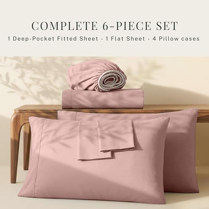 Hearth & Harbor Bed Sheets, Luxury Soft 6 Piece Bed Sheet Set Extra Deep Pocket Fitted Sheets Fits Mattress up to 21", Double Brushed Bedding Sheets & Pillowcases,