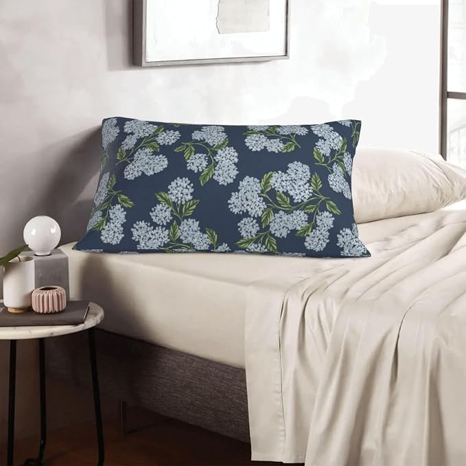 Navy Blue Spring Pillow Covers 12x20 Inch 2 Pcs Blue Green Hydrangea Flower Decor Throw Pillows Vintage Floral Seasonal Summer Outdoor Decoration Pillowcase Linen Cushion Cover for Couch Sofa