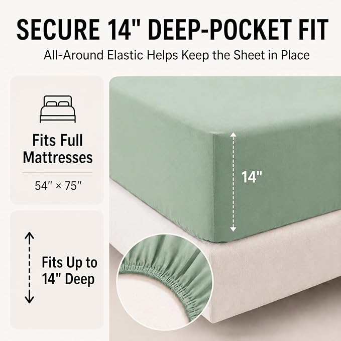 Full Size Comforter Sets Sage Green - 7 Pieces Bed in a Bag | OEKO-TEX Certified, All-Season, Bedroom, Guest Room, Down-Alternative Comforter + Flat & Fitted Sheets + 4 Pillowcases