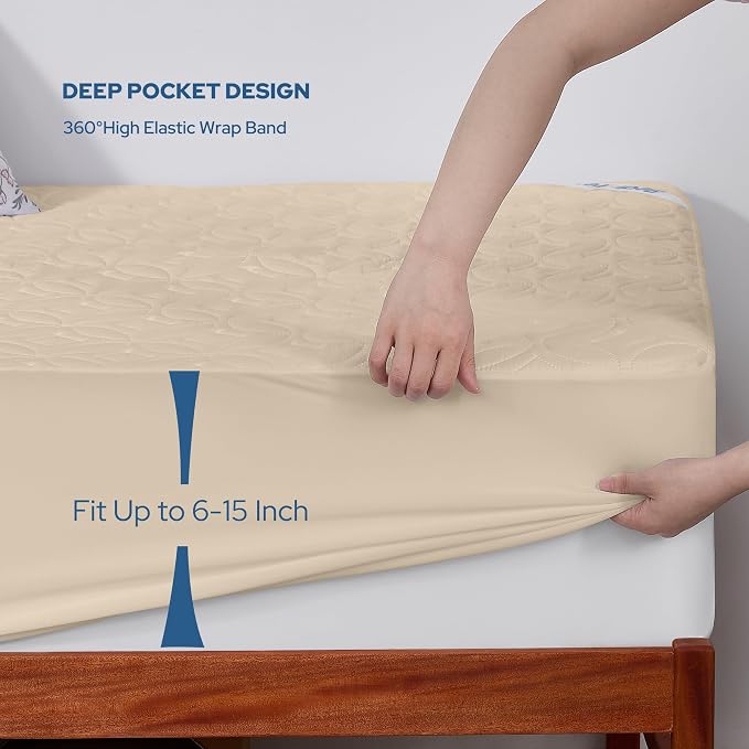 2 Pack Waterproof Mattress Protector Twin XL, Deep Pocket, for College Dorm | Bedlore Soft Breathable Bed Mattress Cover Pad, Fits 6-15 Inch Deep Mattresses, Ideal for Bedroom, Hotel, Beige