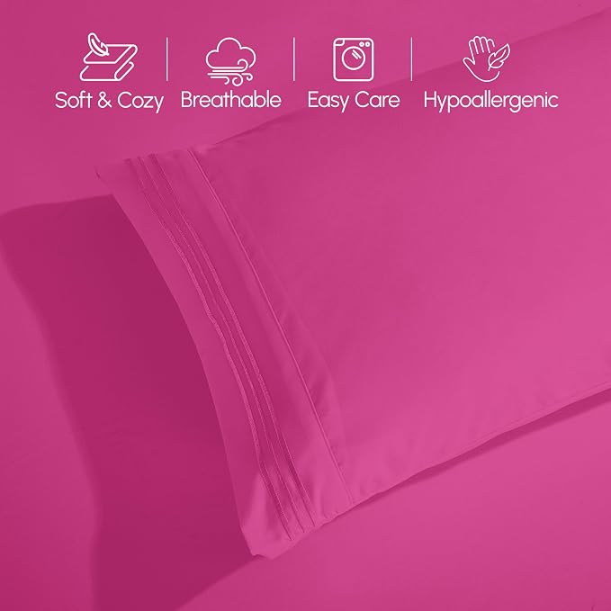 Elegant Comfort Luxurious 1500 Premium Hotel Quality Microfiber 4-Piece Sheet Set, 18-24 Inches Deep - Extra Deep Pocket Sheets - Ultra Soft 4PC Deep Pocket Sheets, Full, Hot Pink