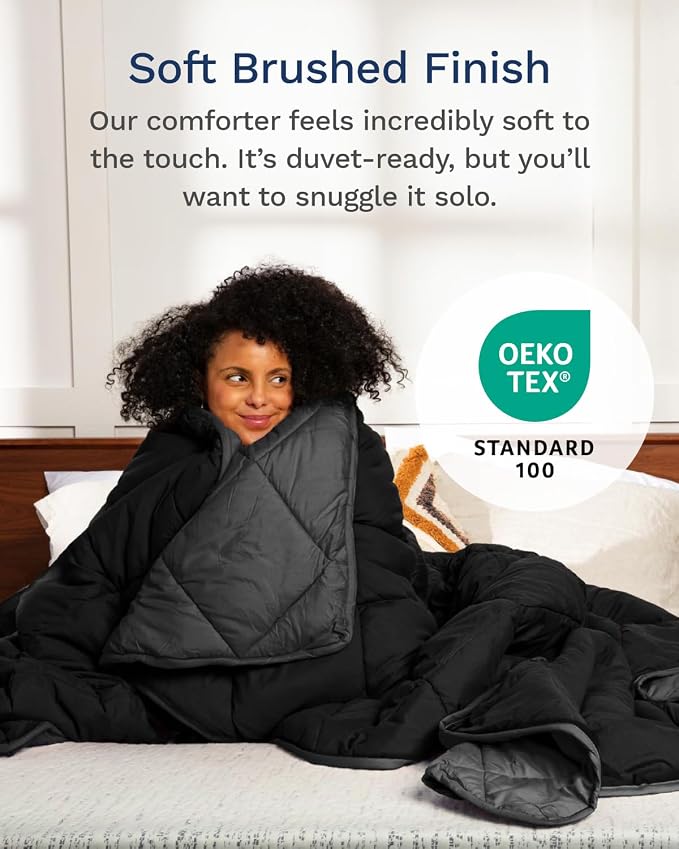 ViscoSoft Full Comforter - Cloud-Soft Down Alternative Duvet Insert, All Season Cooling Lightweight Reversible Quilted Blanket for Bedroom & Guest Room, Oeko-TEX Certified, Black/Gray | All Season Cooling Lightweight Reversible Quilted Blanket - OEKO-T...