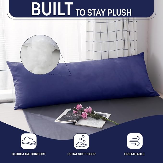 DOWNCOOL Large Body Pillow Insert- Breathable Full Body Pillow for Side Sleeper - Soft Long Bed Pillow for Adults - 20 x 54 inch （Blue）