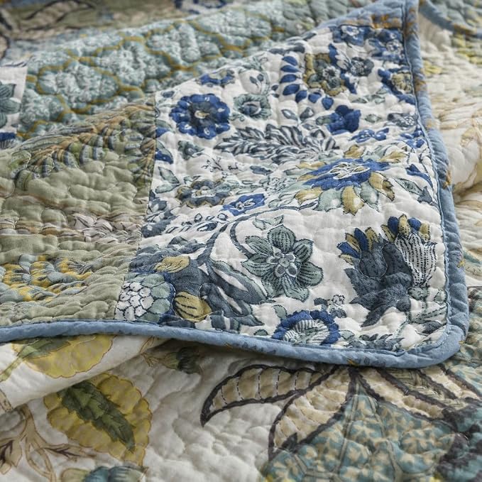 VISIMISI Cotton Bedspread Quilt Sets Reversible Bedding Coverlet Sets,3 Pieces Paisley Vintage Floral Patchwork Bedspread (Green Rustic, King Size)