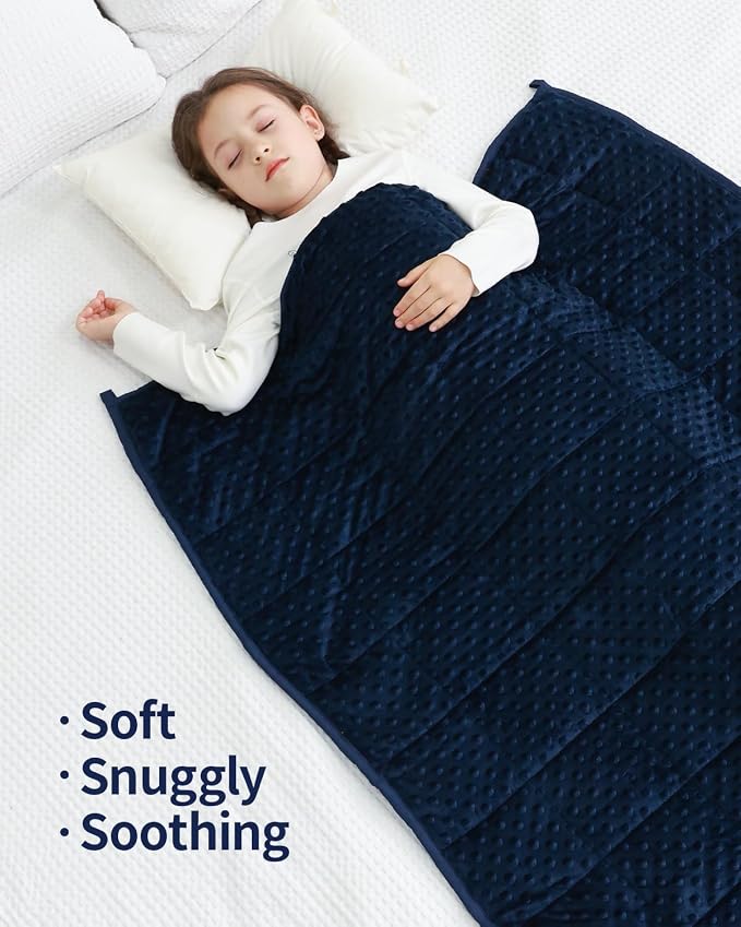 Mr. Sandman Weighted Blanket for Sleeping 3 lbs, 36 x 48 Inches | Soft Cooling Minky Dots; Machine Washable; Glass Bead Filling; Weighted Blanket for School and Home; Navy Blue