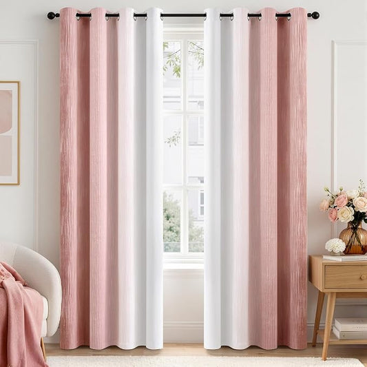 MIULEE Pink and Greyish White Ombre Blackout Curtains 52Wx84L Set of 2 | Full Room Darkening,Thermal Insulated,84 Inch Long,Grommet Drapes for Bedroom/Living Room,Modern Window Treatments
