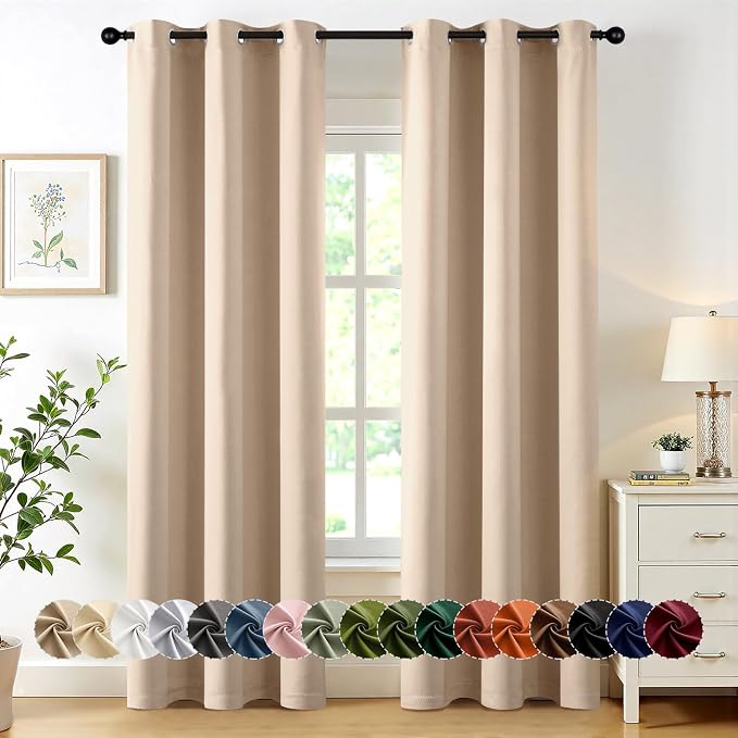 MIULEE Blackout Curtains for Bedroom 2 Panels 40 x 80 Inch Long Beige | Thermal Insulated, Living Room Darkening Grommet Drapes, Noise Reducing, Light Blocking Window Treatments