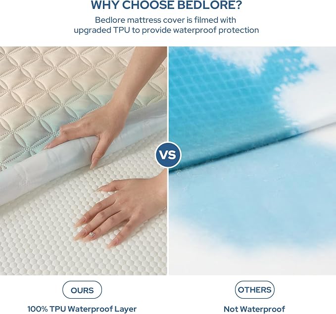 BEDLORE Waterproof Queen Size Mattress Protector, Deep Pocket Fit, Washable | Soft Noiseless Breathable Bed Mattress Cover Pad, Fits 6-18 Inch Deep Mattresses, Ideal for Home, Bedroom, Hotel, Beige