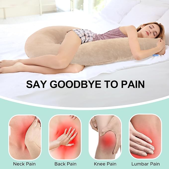 Body Pillow for Adults, Swan Pillow Insert for Sleeping, Light Brown, 49 In | Side Sleeper Pregnancy Bed Pillow, Soft Fabric, Shredded Memory Foam and Removable Washable Cover