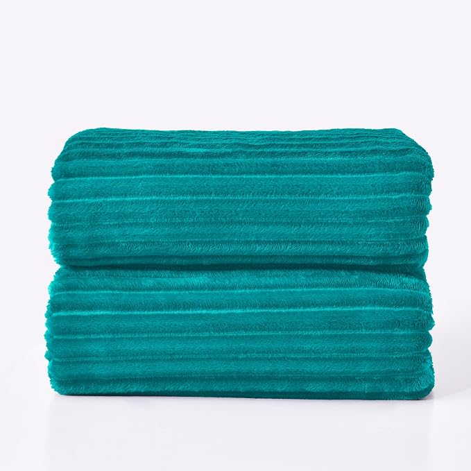 BEDELITE Ribbed Jacquard Ocean Blue King Size Blankets for Bed, 108x90 Inch | Soft Warm Decorative Fluffy Blanket, Cozy Fuzzy Lightweight Plush Fleece Throw Blankets for Bed, Room Decor, Gift for Women