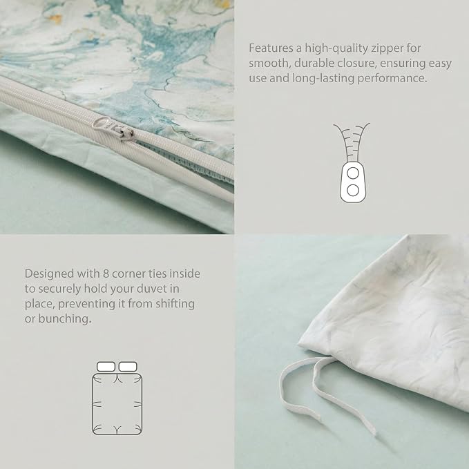 HeimenAogo Egyptian Cotton Duvet Cover Queen Size Sateen Weave, Silky Soft Duvet Cover with Zipper Closure, Long Staple Cotton Bed Linen Watercolor Floral 3 Pcs