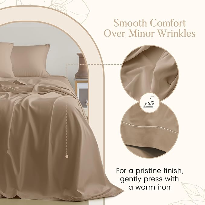 King Sheet Set, 100% Cotton Bed Sheets Sateen Weave King Size Sheets -Taupe | 15" Deep Pocket, 800 Thread Count, 4 piece Luxury Bedding, Buttery Soft & Breathable, Machine Washable, OEKO TEX Certified