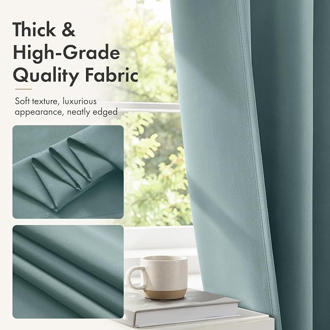 MIULEE 4-Panel 36 Inch Blackout Kitchen Tier Curtains Over Sink Dusty Blue | Privacy Protection, Heat/Light Blocking, Cafe Curtains, Top&Bottom Rod Pocket, Suitable for Small Windows, Soft&Durable