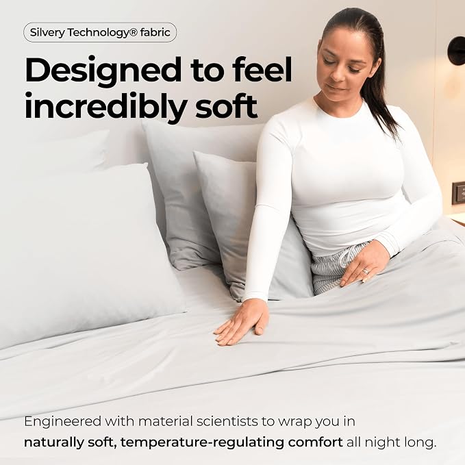 Silvery Silver Infused Bed Sheets Set - Ultra-Soft Temperature-Regulating Fabric with Self-Cleaning Technology™ That Stays Fresh 3X Longer for Hygienic Sleep - Ultra Soft Luxury Bedding Set