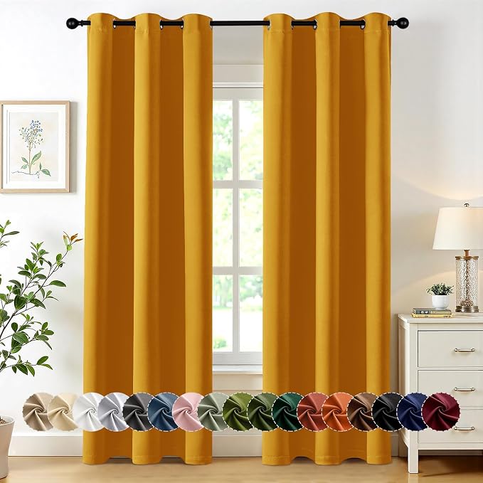 MIULEE Blackout Curtains for Bedroom 2 Panel 40x84 Inch Long Mustard Yellow | Thermal Insulated, Living Room Darkening Grommet Drapes, Noise Reducing, Light Blocking Window Treatments