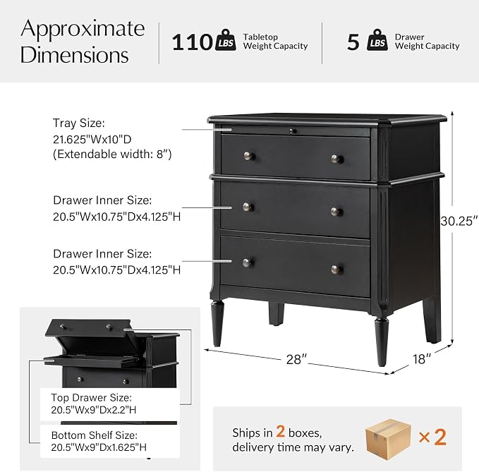 HULALA HOME 30 Inches Side Table with Charging Station, Set of 2, Black | Spindle Legs, Hidden Drawer, Pull-Out Tray, Built-In Outlet, Chamfered Edges, Adjustable Feet, Transitional Style