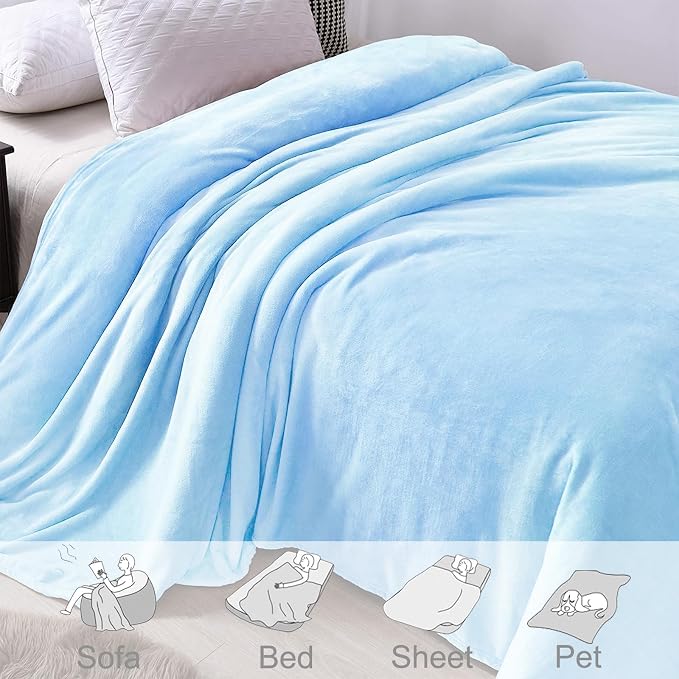 Exclusivo Mezcla Soft Fleece Blanket Twin Size for Bed, Ice Blue | 60x80 Inches, Double-Sided Brushed Flannel, Lightweight Plush Cozy Blanket for Home Decor, All Season, Machine Washable