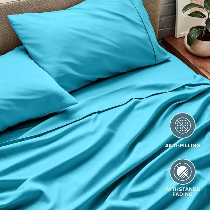 Bare Home Split King Sheet Set - 1800 Ultra-Soft (Split King, Aqua) | Deep Pockets 6 to 15 Inches, Breathable, Hypoallergenic, Hotel Luxury, Easy Fit, Soft, All-Season