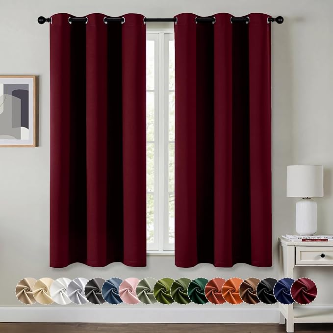MIULEE Christmas Blackout Curtains for Bedroom 2 Panels 40"x45" Burgundy | Thermal Insulated, Living Room Darkening Grommet Drapes, Noise Reducing, Light Blocking Window Treatments