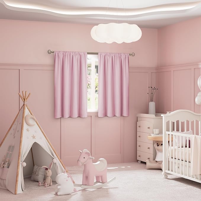 BGment Pink Blackout Curtains for Girls Room 54 Inch Length 2 Panels | Kids Curtains for Baby Nursery Bedroom, Thermal Insulated Soundproof, Full Room Darkening Toddler Room, 52 x 54 Inch