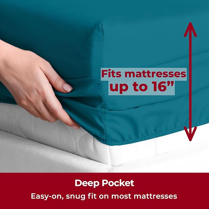 Mellanni Iconic 5-Piece, Ultra Soft Sheet Set (Split King, Teal) | 10M+ Sleepers. Lab-tested: Sleeps Cool, Stays Bright, Strong, Smooth. Good Housekeeping Best Bedding, 7 yrs running.