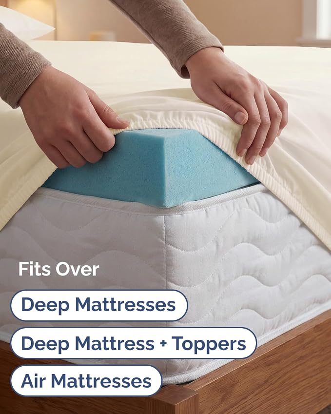 Extra Deep Twin XL Sheet Set - 4 Piece College Dorm Room - Off White | College Dorm Room Essentials, Easy & Secure Fit, Ultra-Soft, Wrinkle & Fade Free, Comfy Sheets Set with Extra Deep Pockets