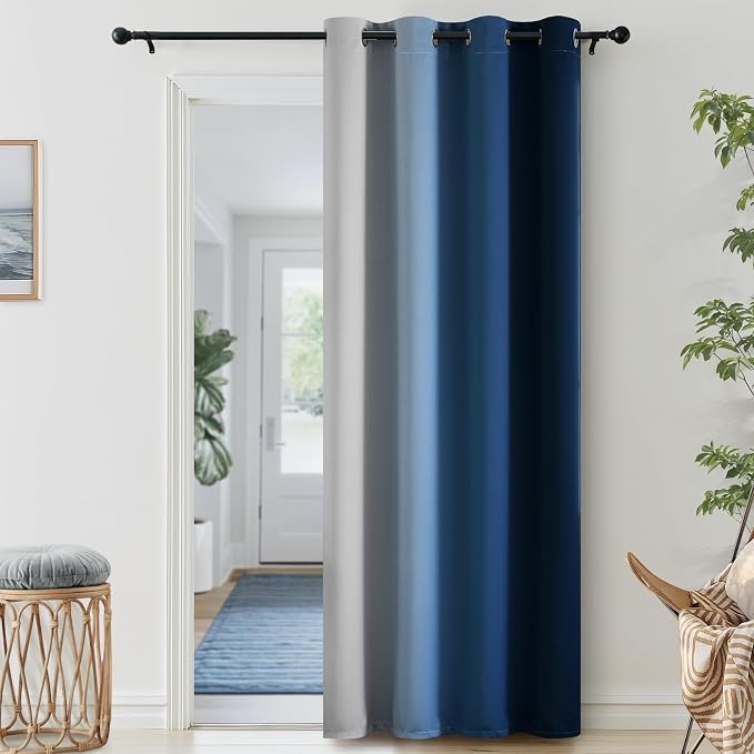 SimpleHome Blue to White Ombre Room Darkening Curtains 84 inches,1 Panel | Curtains for Bedroom,Thermal Insulated Grommet Gradient Drape,Light Blocking Window Curtain for Living Room,1 Panel,52Wx84L